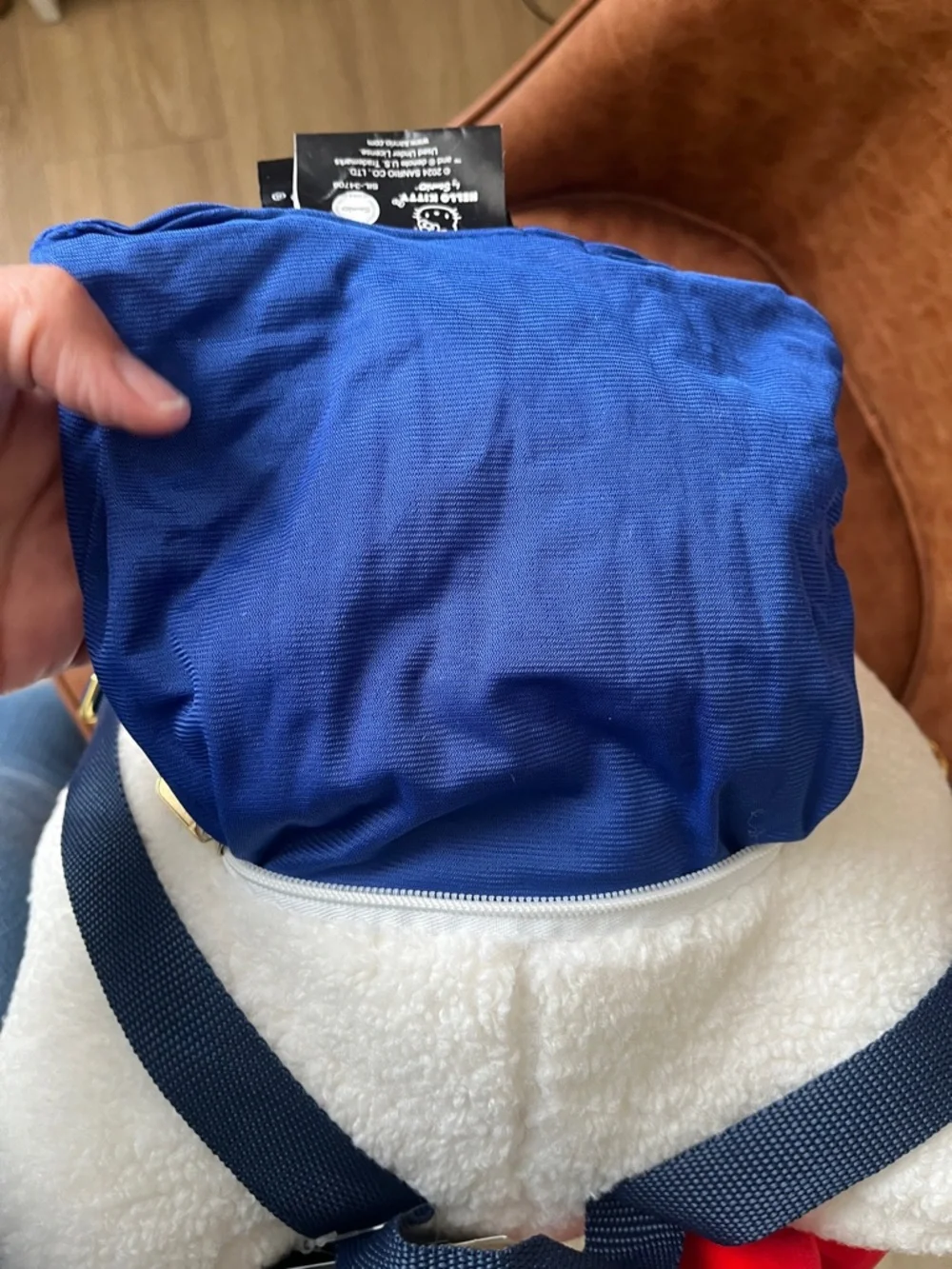 Hello Kitty White and Navy Sherpa Backback with zipper storage collector